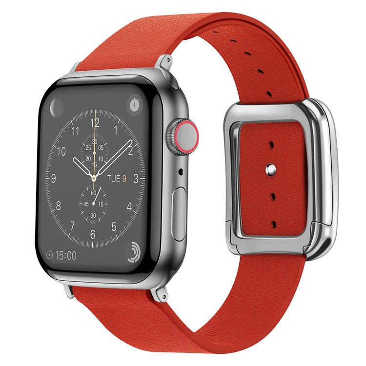 For Apple Watch 10 46mm / Ultra 2 / Ultra 49mm / 9 8 7 45mm / SE (2023) SE (2022) SE 6 5 4 44mm / 3 2 1 42mm Men's Watch Band Leather Strap - Orange Red