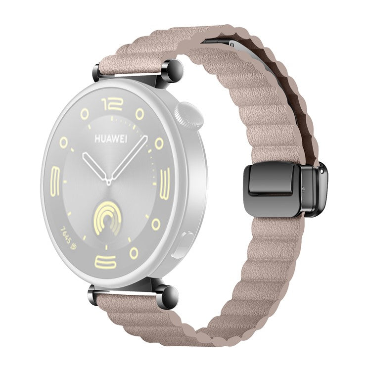 18mm Universal Watch Band Genuine Cow Leather Coated Silicone Magnetic Strap Replacement - Khaki