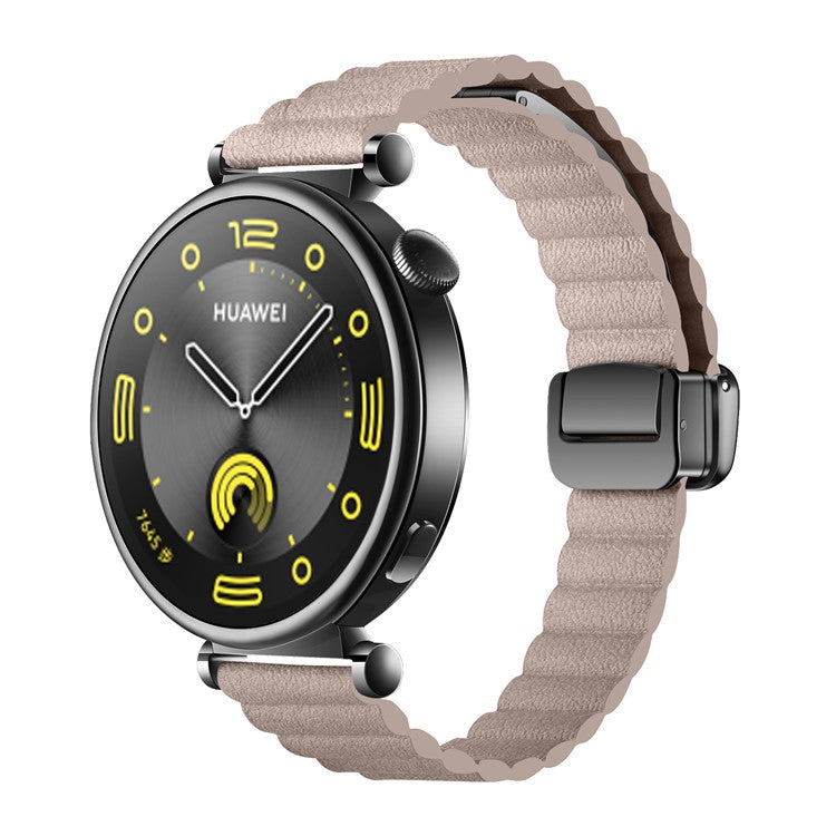 18mm Universal Watch Band Genuine Cow Leather Coated Silicone Magnetic Strap Replacement - Khaki