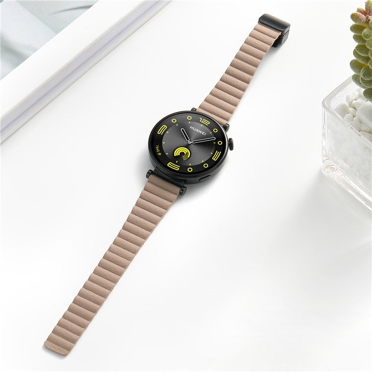 18mm Universal Watch Band Genuine Cow Leather Coated Silicone Magnetic Strap Replacement - Khaki