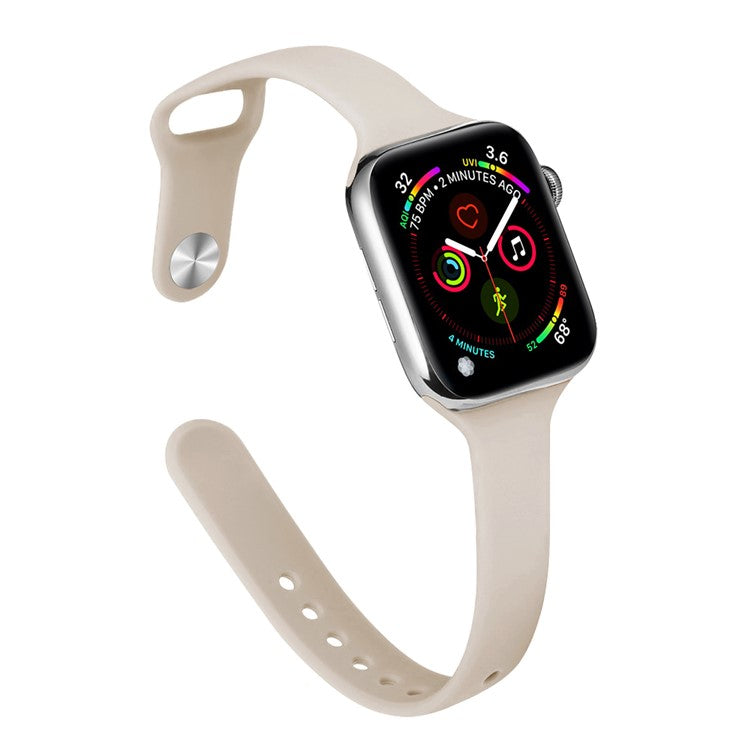 For Apple Watch 10 46mm / Ultra 2 / Ultra 49mm / 9 8 7 45mm / SE (2023) SE (2022) SE 6 5 4 44mm / 3 2 1 42mm Slim Silicone Bands - Starlight