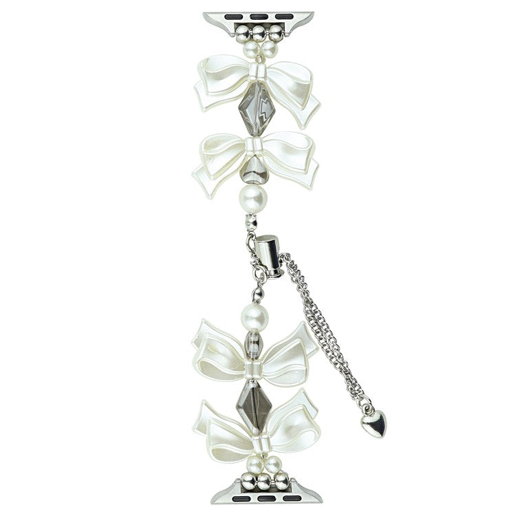 Watch Band for Apple Watch Series 10 42mm / 9 8 7 41mm / SE (2023) SE (2022) SE 6 5 4 40mm / 3 2 1 38mm Wrist Watch Band - White Bow+Pearls