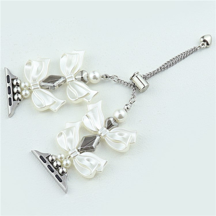 Watch Band for Apple Watch Series 10 42mm / 9 8 7 41mm / SE (2023) SE (2022) SE 6 5 4 40mm / 3 2 1 38mm Wrist Watch Band - White Bow+Pearls