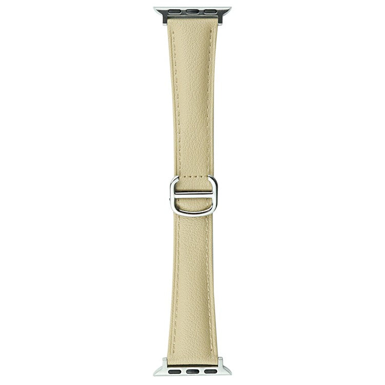 For Apple Watch 10 46mm / Ultra 2 / Ultra 49mm / 9 8 7 45mm / SE (2023) SE (2022) SE 6 5 4 44mm / 3 2 1 42mm Replacement Band Leather Watch Strap - Cream Yellow