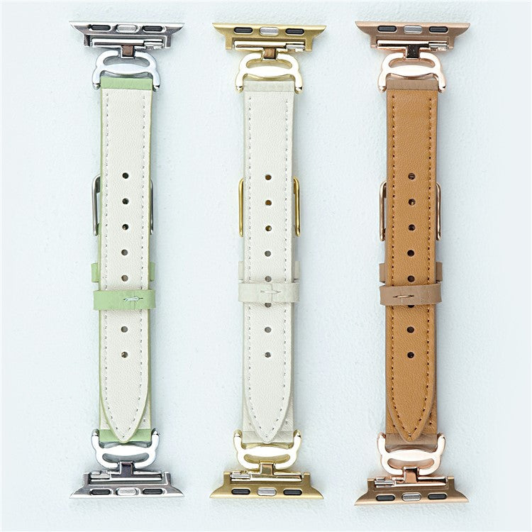 Replace Band for Apple Watch 10 46mm / Ultra 2 / Ultra 49mm / 9 8 7 45mm / SE (2023) SE (2022) SE 6 5 4 44mm / 3 2 1 42mm Leather Strap - Milk Tea