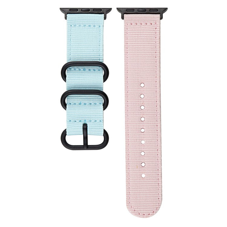 Watch Band for Apple Watch Series 10 42mm / 9 8 7 41mm / SE (2023) SE (2022) SE 6 5 4 40mm / 3 2 1 38mm Nylon 3 Rings Strap - Blue+Pink