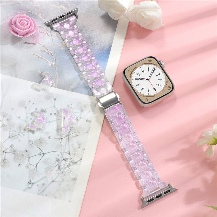 Watch Band for Apple Watch Series 10 42mm / 9 8 7 41mm / SE (2023) SE (2022) SE 6 5 4 40mm / 3 2 1 38mm Resin Bands 3-Bead Watch Strap - Gradient Pink