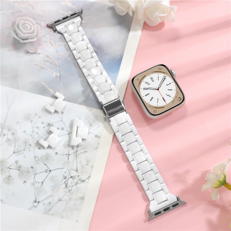 Watch Band for Apple Watch Series 10 42mm / 9 8 7 41mm / SE (2023) SE (2022) SE 6 5 4 40mm / 3 2 1 38mm Resin Bands 3-Bead Watch Strap - White
