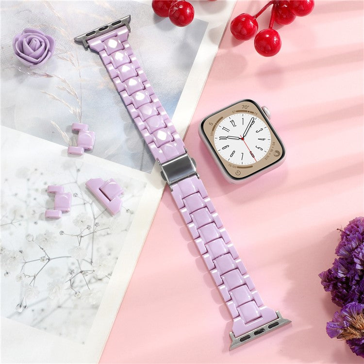 Watch Band for Apple Watch Series 10 42mm / 9 8 7 41mm / SE (2023) SE (2022) SE 6 5 4 40mm / 3 2 1 38mm Resin Bands 3-Bead Watch Strap - Purple
