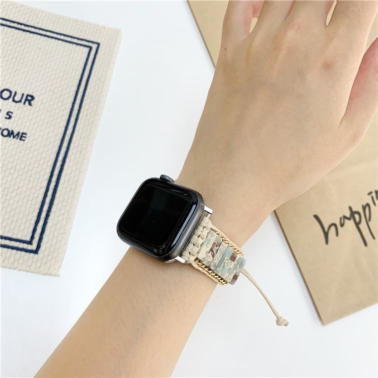 Watch Band for Apple Watch Series 10 42mm / 9 8 7 41mm / SE (2023) SE (2022) SE 6 5 4 40mm / 3 2 1 38mm Woven Rope Stone Strap - Pear White