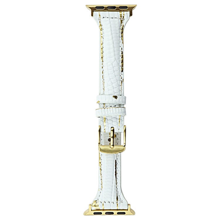 For Apple Watch 10 46mm / Ultra 2 / Ultra 49mm / 9 8 7 45mm / SE (2023) SE (2022) SE 6 5 4 44mm / 3 2 1 42mm Lizard Texture Leather Band - White / Slim