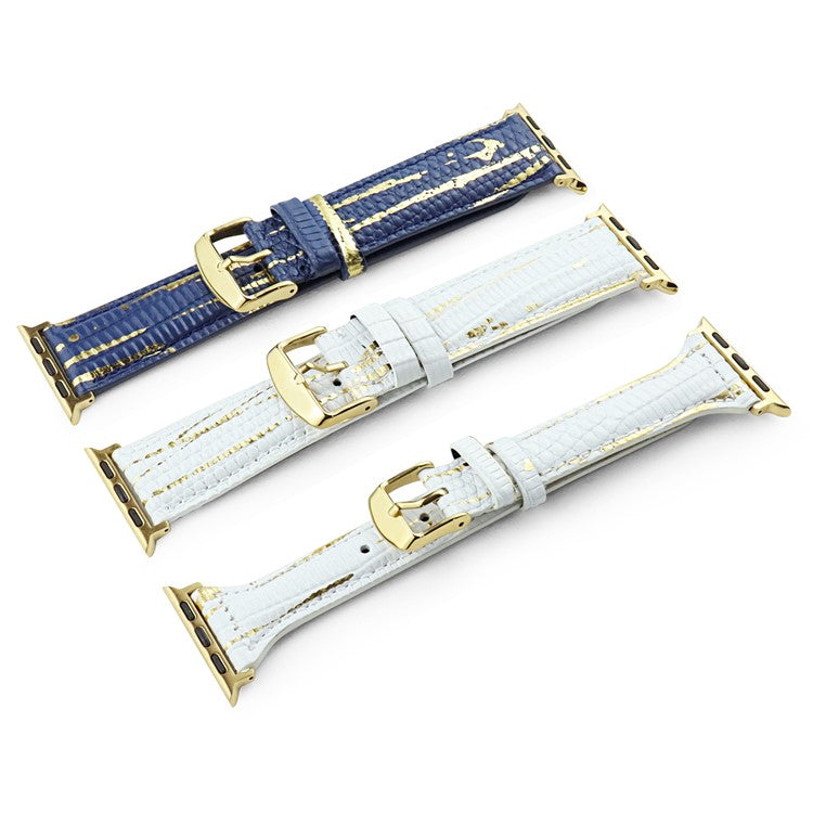 For Apple Watch 10 46mm / Ultra 2 / Ultra 49mm / 9 8 7 45mm / SE (2023) SE (2022) SE 6 5 4 44mm / 3 2 1 42mm Lizard Texture Leather Band - White / Slim