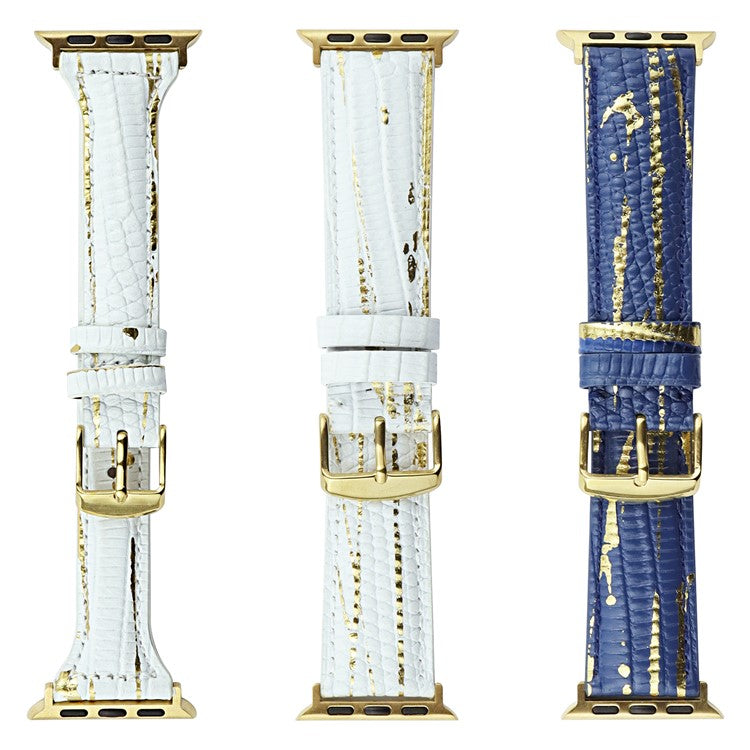 For Apple Watch 10 46mm / Ultra 2 / Ultra 49mm / 9 8 7 45mm / SE (2023) SE (2022) SE 6 5 4 44mm / 3 2 1 42mm Lizard Texture Leather Band - White / Slim