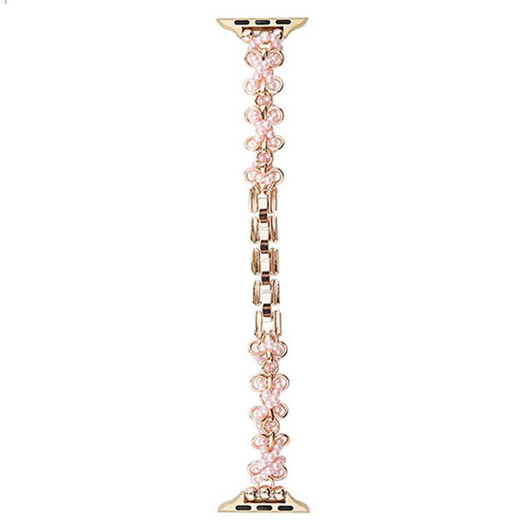 Watch Band for Apple Watch Series 10 42mm / 9 8 7 41mm / SE (2023) SE (2022) SE 6 5 4 40mm / 3 2 1 38mm Butterfly Pearl Strap - Rose Gold
