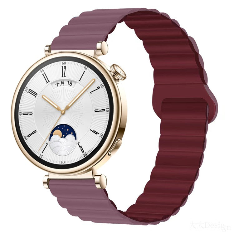 For Garmin Forerunner 265S / 255S / Venu 2S Silicone Watch Band 18mm Magnetic Wrist Strap - Smoke Purple / Wine Red