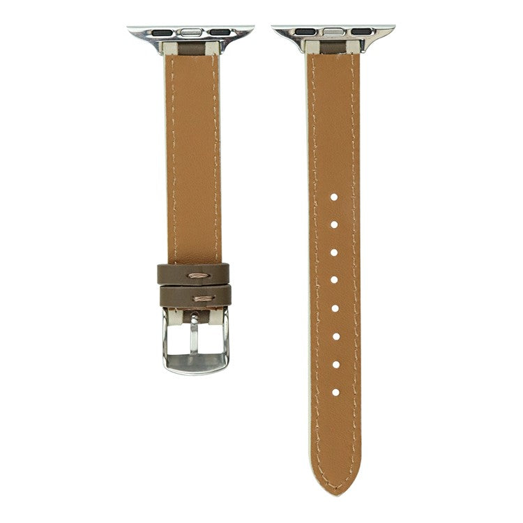 AW For Apple Watch 10 46mm / Ultra 2 / Ultra 49mm / 9 8 7 45mm / SE (2023) SE (2022) SE 6 5 4 44mm / 3 2 1 42mm Band Leather Strap - Coffee+Dark Brown