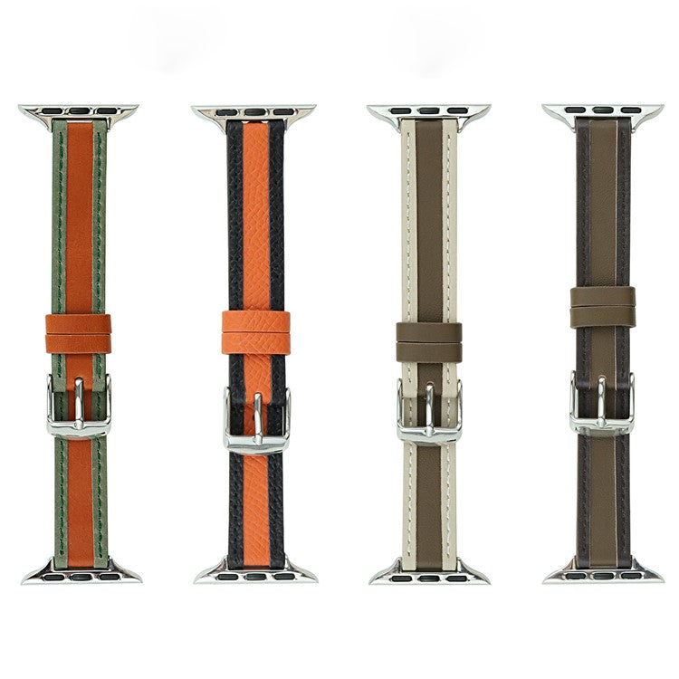 AW For Apple Watch 10 46mm / Ultra 2 / Ultra 49mm / 9 8 7 45mm / SE (2023) SE (2022) SE 6 5 4 44mm / 3 2 1 42mm Band Leather Strap - Coffee+Dark Brown