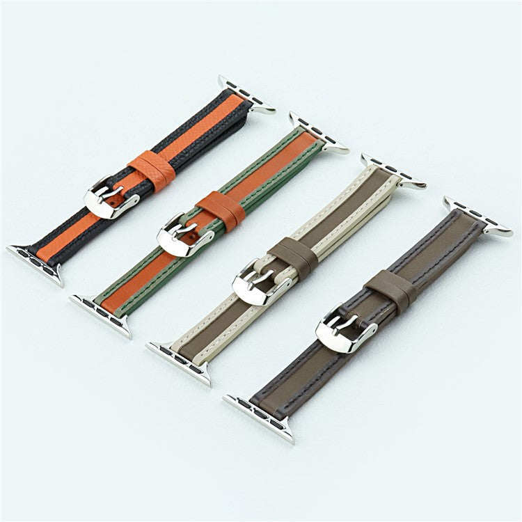 AW For Apple Watch 10 46mm / Ultra 2 / Ultra 49mm / 9 8 7 45mm / SE (2023) SE (2022) SE 6 5 4 44mm / 3 2 1 42mm Band Leather Strap - Coffee+Dark Brown