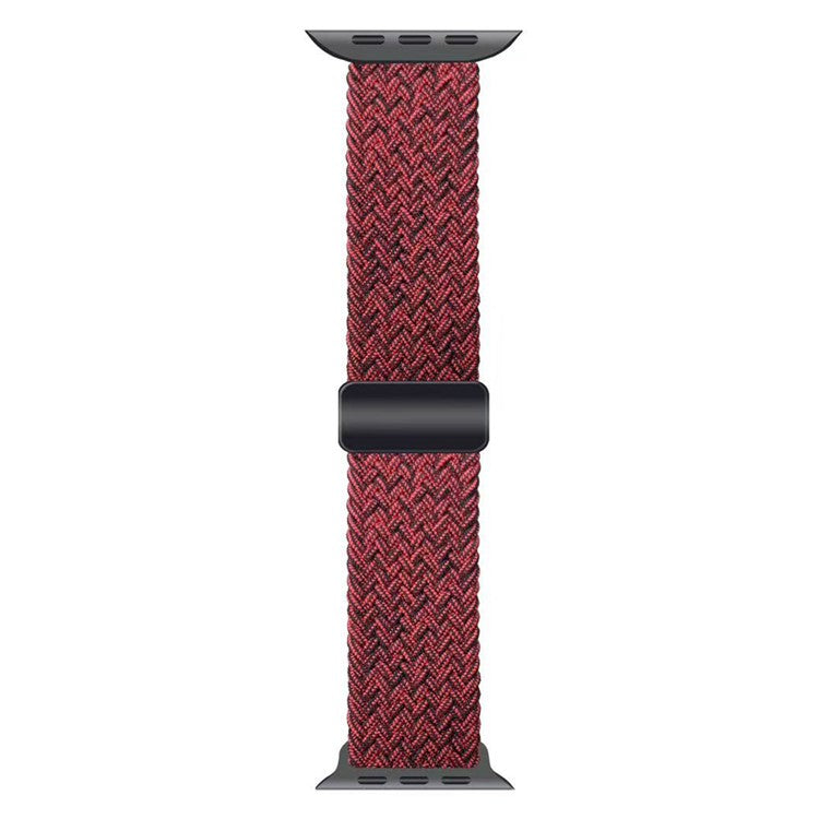 Watch Band for Apple Watch Series 10 42mm / 9 8 7 41mm / SE (2023) SE (2022) SE 6 5 4 40mm / 3 2 1 38mm Magnetic Nylon Braided Wristband - Red+Black