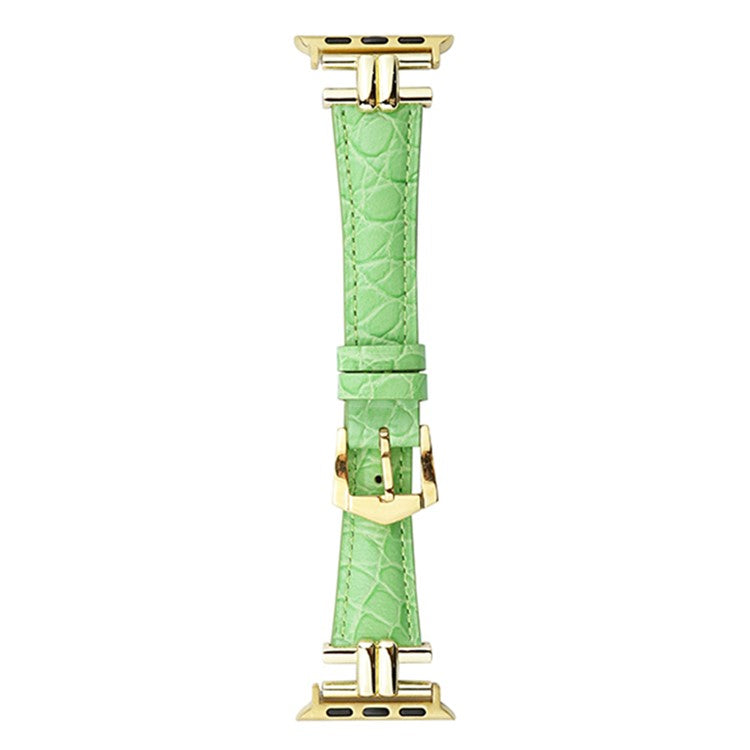 Watch Band for Apple Watch Series 10 42mm / 9 8 7 41mm / SE (2023) SE (2022) SE 6 5 4 40mm / 3 2 1 38mm Leather Wrist Strap - Green+Gold Buckle