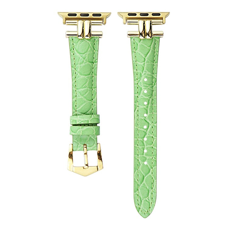 Watch Band for Apple Watch Series 10 42mm / 9 8 7 41mm / SE (2023) SE (2022) SE 6 5 4 40mm / 3 2 1 38mm Leather Wrist Strap - Green+Gold Buckle