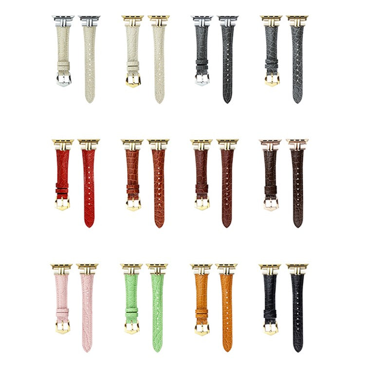 AW For Apple Watch 10 46mm / Ultra 2 / Ultra 49mm / 9 8 7 45mm / SE (2023) SE (2022) SE 6 5 4 44mm / 3 2 1 42mm Band Leather Strap - Retro Brown+Gold