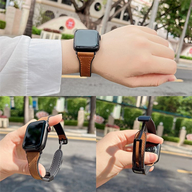 AW For Apple Watch 10 46mm / Ultra 2 / Ultra 49mm / 9 8 7 45mm / SE (2023) SE (2022) SE 6 5 4 44mm / 3 2 1 42mm Leather Bracelet Strap - Light Brown