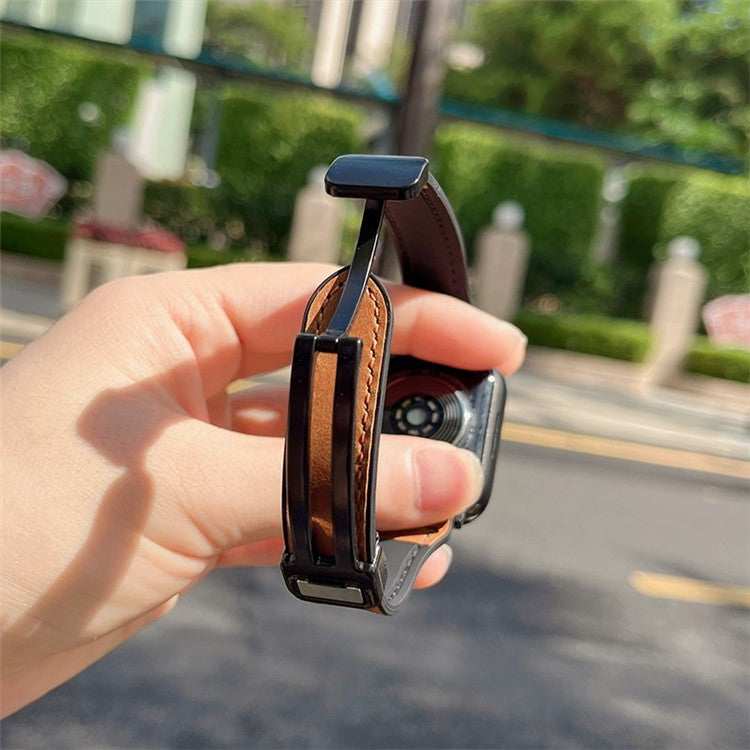 AW For Apple Watch 10 46mm / Ultra 2 / Ultra 49mm / 9 8 7 45mm / SE (2023) SE (2022) SE 6 5 4 44mm / 3 2 1 42mm Leather Bracelet Strap - Light Brown