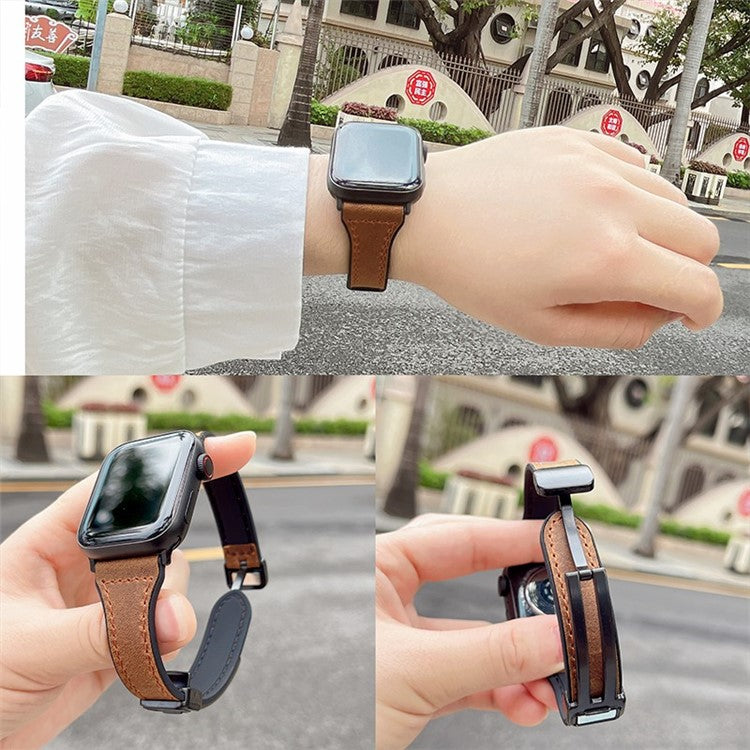 AW For Apple Watch 10 46mm / Ultra 2 / Ultra 49mm / 9 8 7 45mm / SE (2023) SE (2022) SE 6 5 4 44mm / 3 2 1 42mm Leather Bracelet Strap - Dark Brown