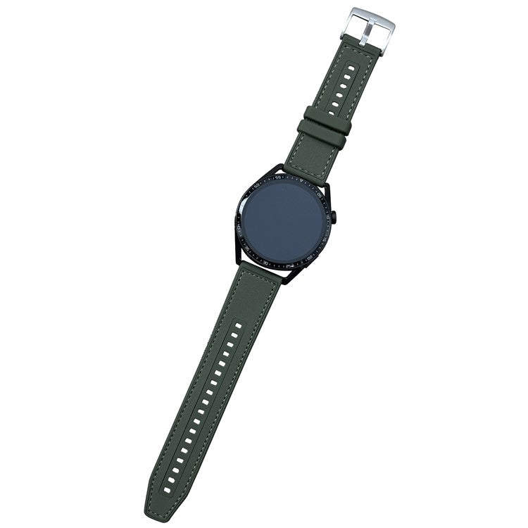 22mm Universal Watch Band Leather Coated Silicone Replacement Strap with Square Buckle - Blackish Green