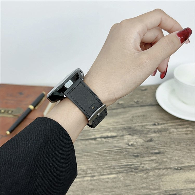 22mm Universal Watch Band Leather Coated Silicone Replacement Strap with Square Buckle - Blackish Green