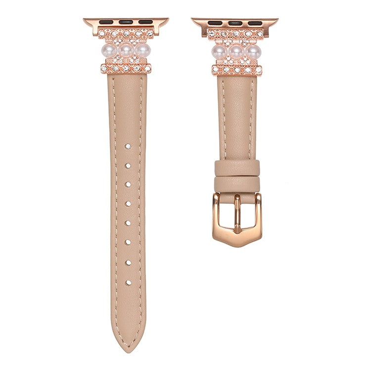 Watch Band for Apple Watch Series 10 42mm / 9 8 7 41mm / SE (2023) SE (2022) SE 6 5 4 40mm / 3 2 1 38mm Genuine Cow Leather Band Bling Bracelet - Deep Pink