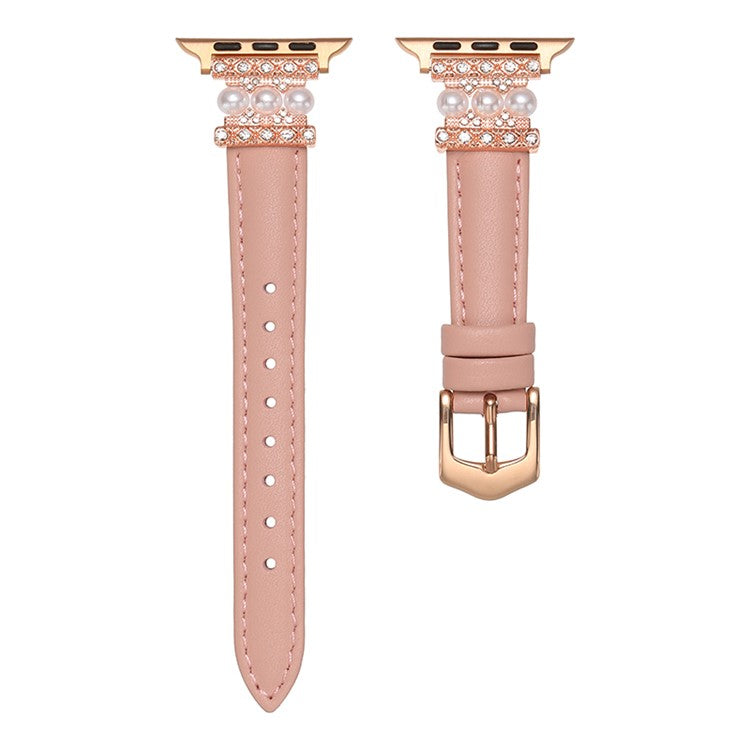 For Apple Watch 10 46mm / Ultra 2 / Ultra 49mm / 9 8 7 45mm / SE (2023) SE (2022) SE 6 5 4 44mm / 3 2 1 42mm Pearl Adjustable Watch Band - Light Pink