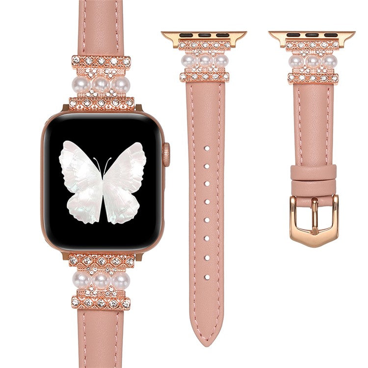 For Apple Watch 10 46mm / Ultra 2 / Ultra 49mm / 9 8 7 45mm / SE (2023) SE (2022) SE 6 5 4 44mm / 3 2 1 42mm Pearl Adjustable Watch Band - Light Pink
