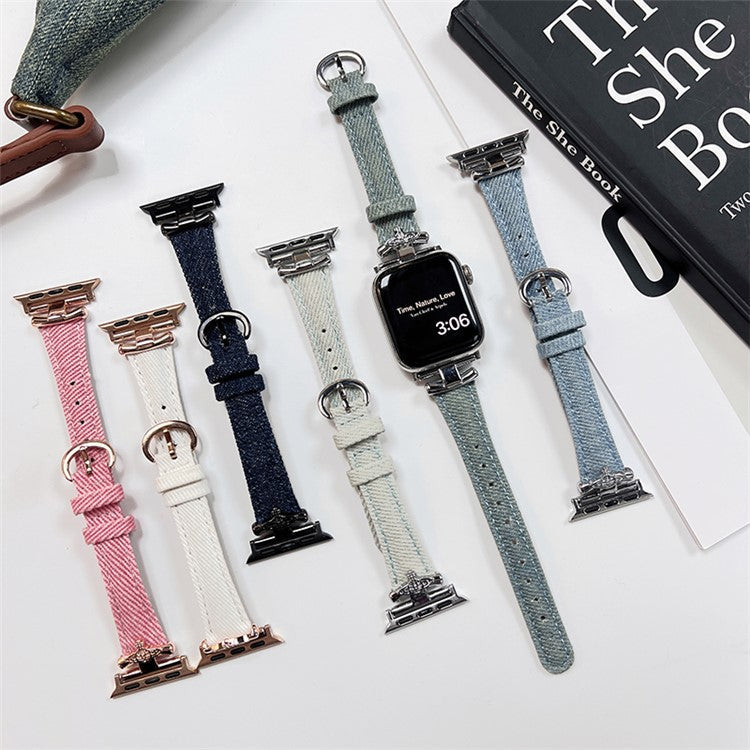 Watch Band for Apple Watch Series 10 42mm / 9 8 7 41mm / SE (2023) SE (2022) SE 6 5 4 40mm / 3 2 1 38mm Denim Watch Strap - Washing Blue / Silver Buckle