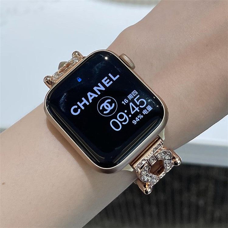 For Apple Watch 10 46mm / Ultra 2 / Ultra 49mm / 9 8 7 45mm / SE (2023) SE (2022) SE 6 5 4 44mm / 3 2 1 42mm Cowhide Leather Band - Bean Pink / Rose Gold Buckle