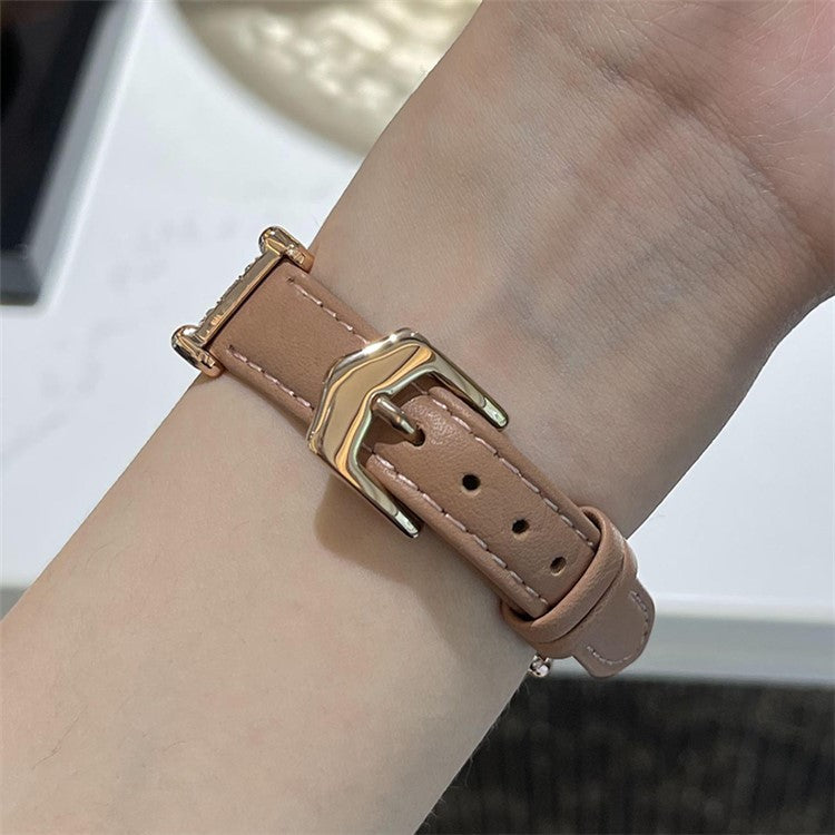 For Apple Watch 10 46mm / Ultra 2 / Ultra 49mm / 9 8 7 45mm / SE (2023) SE (2022) SE 6 5 4 44mm / 3 2 1 42mm Cowhide Leather Band - Bean Pink / Rose Gold Buckle