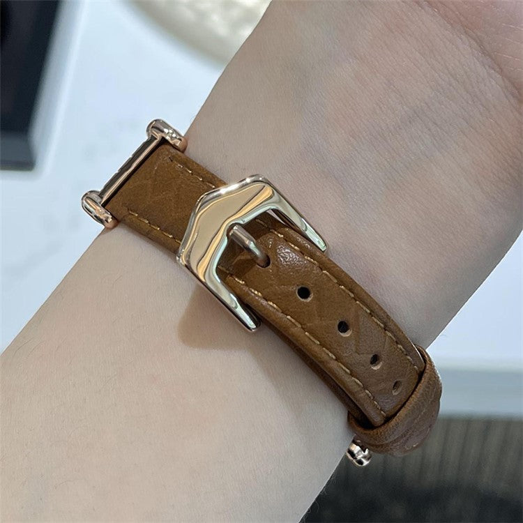 For Apple Watch 10 46mm / Ultra 2 / Ultra 49mm / 9 8 7 45mm / SE (2023) SE (2022) SE 6 5 4 44mm / 3 2 1 42mm Cowhide Leather Band - Light Brown / Rose Gold Buckle