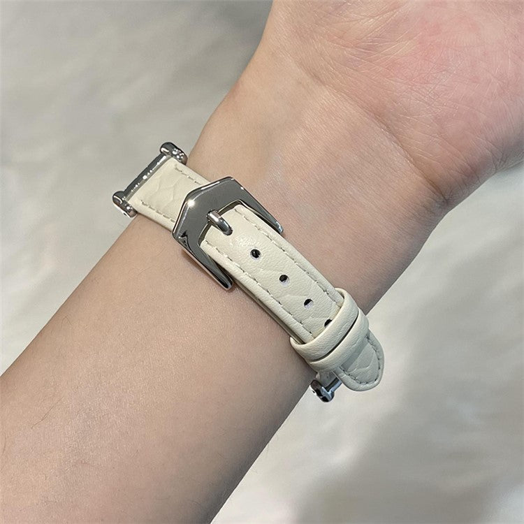 For Apple Watch 10 46mm / Ultra 2 / Ultra 49mm / 9 8 7 45mm / SE (2023) SE (2022) SE 6 5 4 44mm / 3 2 1 42mm Cowhide Leather Band - Beige / Silver Buckle