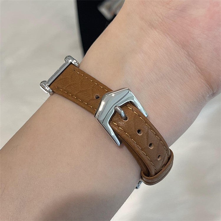 For Apple Watch 10 46mm / Ultra 2 / Ultra 49mm / 9 8 7 45mm / SE (2023) SE (2022) SE 6 5 4 44mm / 3 2 1 42mm Cowhide Leather Band - Light Brown / Silver Buckle
