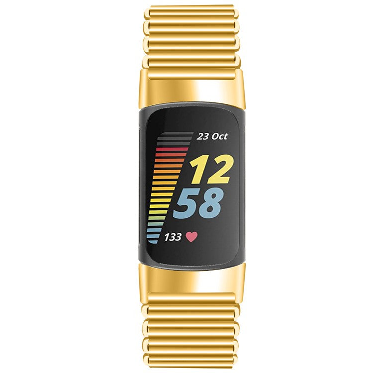 For Fitbit Charge 5 / 6 Stainless Steel Watch Strap Electroplating Color Wrist Bracelet Band - Gold