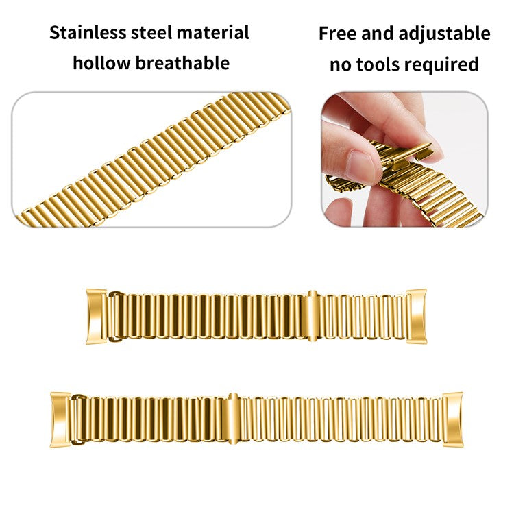 For Fitbit Charge 5 / 6 Stainless Steel Watch Strap Electroplating Color Wrist Bracelet Band - Gold