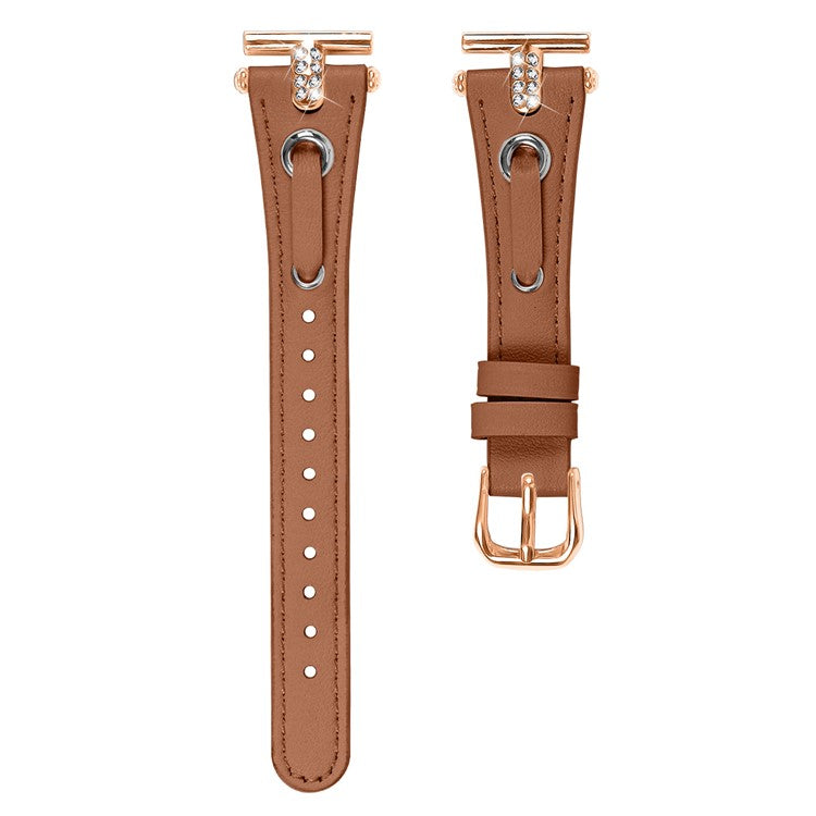 For Garmin Forerunner 645 / 645 Music Genuine Cow Leather Watchband Strap (Rose Gold Connector) - Brown