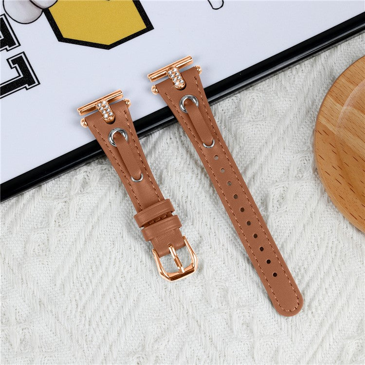 For Garmin Forerunner 645 / 645 Music Genuine Cow Leather Watchband Strap (Rose Gold Connector) - Brown