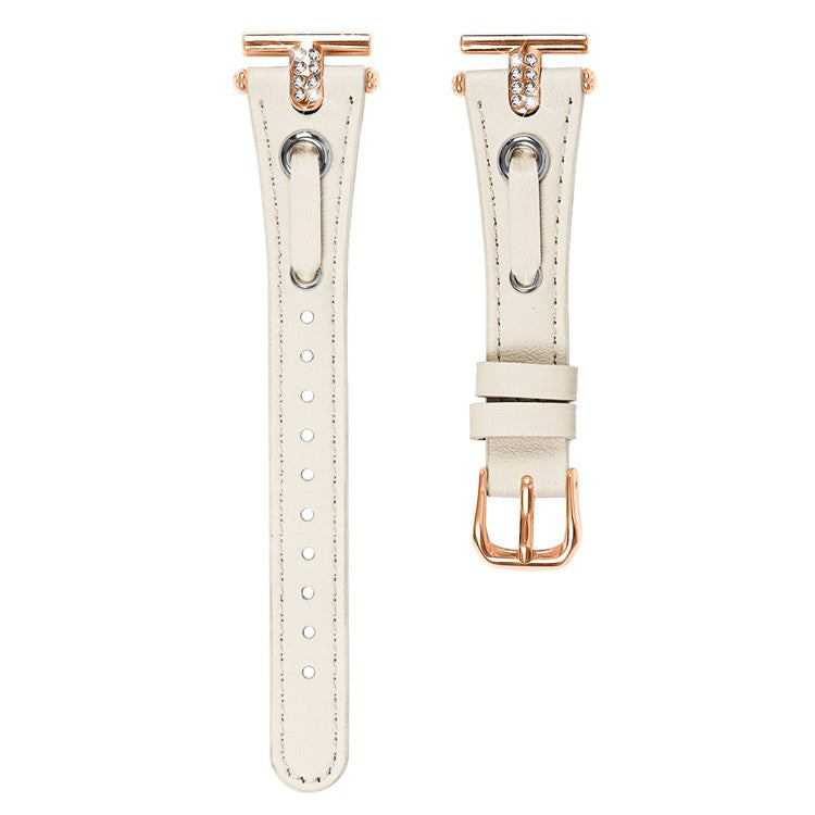 For Huawei Watch 2 / GT 2 42mm / GT 3 42mm Genuine Cow Leather Watchband (Rose Gold Connector) - Apricot