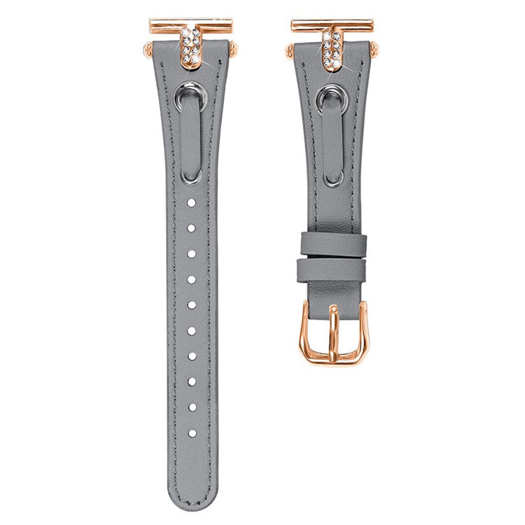 For-Pebble-Time-Round-/-Pebble-2-Genuine-Cow-Leather-Watch-Band-Rhinestone-Decor-Rose-Gold-Buckle-Watch-Strap-Grey