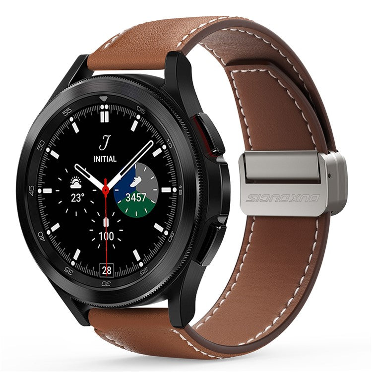 DUX DUCIS YA Series for Samsung Galaxy Watch6 / Watch5 / Huawei Watch GT3 Pro 43mm Genuine Cow Leather Strap 20mm Watch Band - Brown