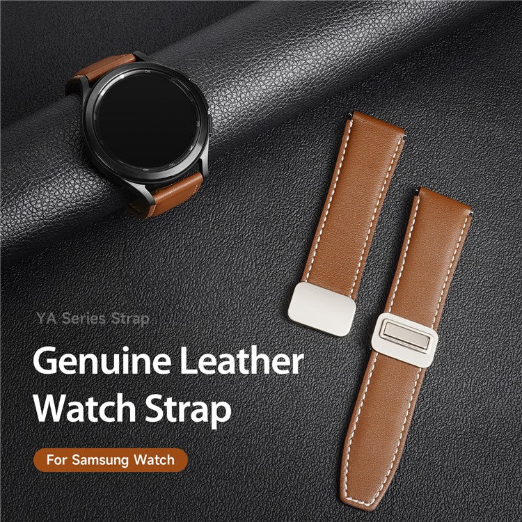 DUX DUCIS YA Series for Samsung Galaxy Watch6 / Watch5 / Huawei Watch GT3 Pro 43mm Genuine Cow Leather Strap 20mm Watch Band - Brown