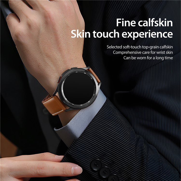 DUX DUCIS YA Series for Samsung Galaxy Watch6 / Watch5 / Huawei Watch GT3 Pro 43mm Genuine Cow Leather Strap 20mm Watch Band - Brown