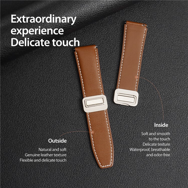 DUX DUCIS YA Series for Samsung Galaxy Watch6 / Watch5 / Huawei Watch GT3 Pro 43mm Genuine Cow Leather Strap 20mm Watch Band - Brown